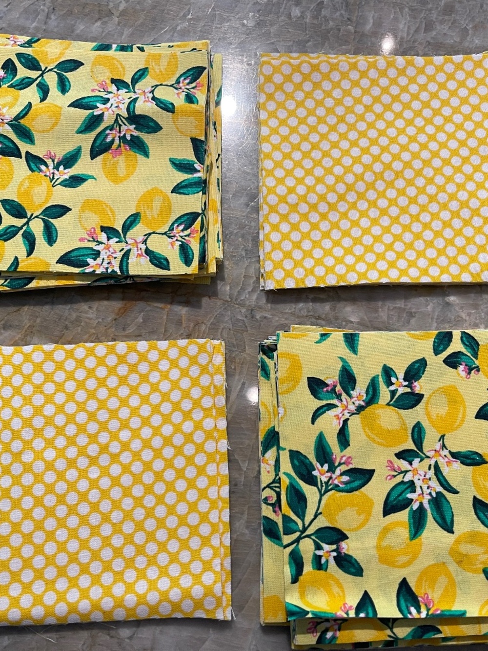 105 Precut 5" Cotton Quilt Squares Yellow Lemon Floral Polka Dot Charm Pack